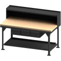 Durham Mfg. Storage Workbench W/ 6 Drawers & Riser, Maple Square Edge, 72&quot;W x 36&quot;D, Gray