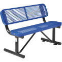 48"L Outdoor Steel Bench with Backrest, Expanded Metal, Blue