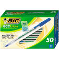 BIC Ecolutions Round Stic Stick Ballpoint Pen, 1mm, Blue Ink, Clear Barrel, 50/Pack