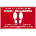 16&quot;W x 10&quot;H Social Distancing Floor Sign, Vinyl Adhesive, Red