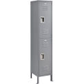 2-Tier 2 Door Locker, 15&quot;Wx18&quot;Dx36&quot;H, Gray, Assembled