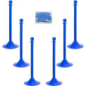 Mr. Chain Plastic Stanchion Kit, 50', 2&quot; Chain, C-Hooks, 2&quot; Pole, 14&quot; Base, 41&quot;H, Blue, 6pk