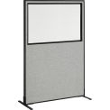 48-1/4&quot;W x 96&quot;H Freestanding Office Partition Panel with Partial Window, Gray