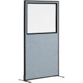 36-1/4"W x 96"H Freestanding Office Partition Panel with Partial Window, Blue