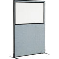 48-1/4"W x 96"H Freestanding Office Partition Panel with Partial Window, Blue