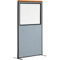 36-1/4"W x 97-1/2"H Deluxe Freestanding Office Partition Panel with Partial Window, Blue