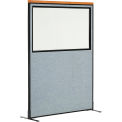 48-1/4"W x 97-1/2"H Deluxe Freestanding Office Partition Panel with Partial Window, Blue