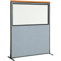 60-1/4"W x 97-1/2"H Deluxe Freestanding Office Partition Panel with Partial Window, Blue