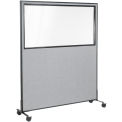 60-1/4&quot;W x 99&quot;H Mobile Office Partition Panel with Partial Window, Gray