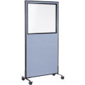 36-1/4&quot;W x 99&quot;H Mobile Office Partition Panel with Partial Window, Blue