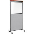 36-1/4&quot;W x 100-1/2&quot;H Deluxe Mobile Office Partition Panel with Partial Window, Gray
