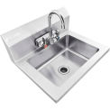 Stainless Steel Wall Mount Hand Sink W/Faucet & Strainer, 14&quot;x10&quot;x5&quot; Deep