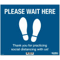 Global Industrial Blue Please Wait Here Floor Sign, 14&quot;W x 12&quot;H, Vinyl Adhesive
