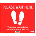 Global Industrial Red Please Wait Here Floor Sign, 14"W x 12"H, Vinyl Adhesive