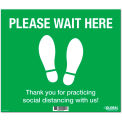 Global Industrial Green Please Wait Here Floor Sign, 14&quot;W x 12&quot;H, Vinyl Adhesive