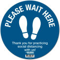 Global Industrial Blue Please Wait Here Floor Sign, 12'' Round, Vinyl Adhesive