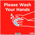 12" Square Please Wash Your Hands Wall Sign, Red, Adhesive