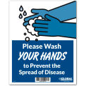 Global Industrial&#8482; Wash Hands to Prevent Disease Sign, 8&quot;W x 10&quot;H, Wall Adhesive