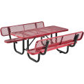 4' Rectangular Outdoor Expanded Metal Picnic Table With Backrests, Red