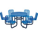 46&quot; Round Expanded Metal Carousel Picnic Table With 6 Seats, Blue