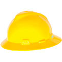 MSA V-Gard&reg; Slotted Full-Brim Hat With 1-Touch Suspension, Yellow - Pkg Qty 20