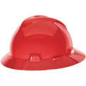 MSA V-Gard&reg; Slotted Full-Brim Hat With Staz-On Suspension, Red - Pkg Qty 20