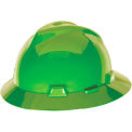 MSA V-Gard&reg; Slotted Full-Brim Hat With Staz-On Suspension, Brigth Lime Green - Pkg Qty 20
