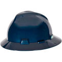 MSA V-Gard&reg; Slotted Full-Brim Hat With Fas-Trac III Suspension, Dark Canadian Blue - Pkg Qty 20