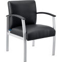 Synthetic Leather Reception Chair With Arms, Black W/ Silver Frame