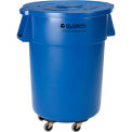 Global Industrial Trash Can with Lid & Dolly, Plastic, 55 Gallon Blue