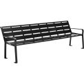 Global Industrial 8' Horizontal Steel Slat Outdoor Park Bench with Back, Black