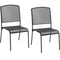 Interion Outdoor Café Armless Stacking Chair, Steel Mesh, Black, 2 Pack