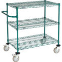 Nexel 3 Shelf Cart, Poly-Green, 36&quot;L x 24&quot;W x 40&quot;H, Polyurethane Brake Casters