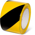 Global Industrial Striped Hazard Warning Tape, 3"W x 108'L, 5 Mil, Black/Yellow, 1 Roll