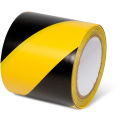 Global Industrial Striped Hazard Warning Tape, 4&quot;W x 108'L, 5 Mil, Black/Yellow, 1 Roll