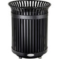 Global Industrial Outdoor Heavy-Duty Slatted Steel Trash Can, 36 Gallon, 34"H, Black
