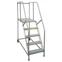 OPEN-BOX/USED 4 Step Steel Rolling Ladder, 42&quot; Handrails, Perf Treads, 24&quot;W, 500 Lb Cap - CLEARANCE