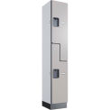 Global Industrial 2-Tier 2 Door Wood Locker, 12&quot;W x 15&quot;D x 72&quot;H, Gray, Unassembled