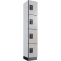 Global Industrial 4-Tier 4 Door Digital Wood Locker, 12&quot;W x 15&quot;D x 72&quot;H, Gray, Unassembled