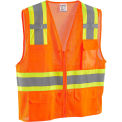 Global Industrial Class 2 Hi-Vis Safety Vest, 6 Pockets, Two-Tone, Mesh, Orange, S/M