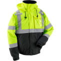 Global Industrial Hi-Vis Safety Bomber Jacket, 2&quot; Reflective Strips, 4 Pockets, Lime, Size XL