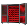 Durham Mfg.&#174; Mobile Heavy Duty Cabinet w/ 168 Red Bins, 14 Gauge, 48&quot;W x 24&quot;D x 76&quot;H