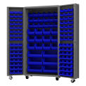 Durham Mfg.&#174; Mobile Heavy Duty Cabinet w/ 132 Blue Bins, 14 Gauge, 36&quot;W x 24&quot;D x 76&quot;H