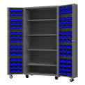 Durham Mfg.&#174; Mobile Heavy Duty Cabinet w/ 4 Shelves & 96 Blue Bins, 14 Ga., 36&quot;W x 24&quot;D x 76&quot;H