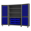 Durham Mfg.&#174; Mobile Heavy Duty Cabinet w/ 3 Shelves & 126 Blue Bins, 14 Ga., 48&quot;W x 24&quot;D x 76&quot;H