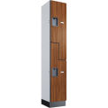 Global Industrial 2-Tier 2 Door Wood Locker, 12&quot;W x 15&quot;D x 72&quot;H, Cherry, Assembled