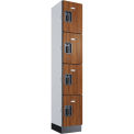 Global Industrial 4-Tier 4 Door Digital Wood Locker, 12&quot;W x 15&quot;D x 72&quot;H, Cherry, Assembled