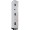 Global Industrial 3-Tier 3 Door Digital Wood Locker, 12&quot;W x 15&quot;D x 72&quot;H, Gray, Assembled