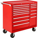 Global Industrial Roller Tool Cabinet, 15 Drawers, 39-3/8"W x 18"D x 33-1/4"H, Red