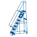 Global Industrial 8 Step Narrow Steel Rolling Ladder with 16&quot;W Perforated Step, Blue